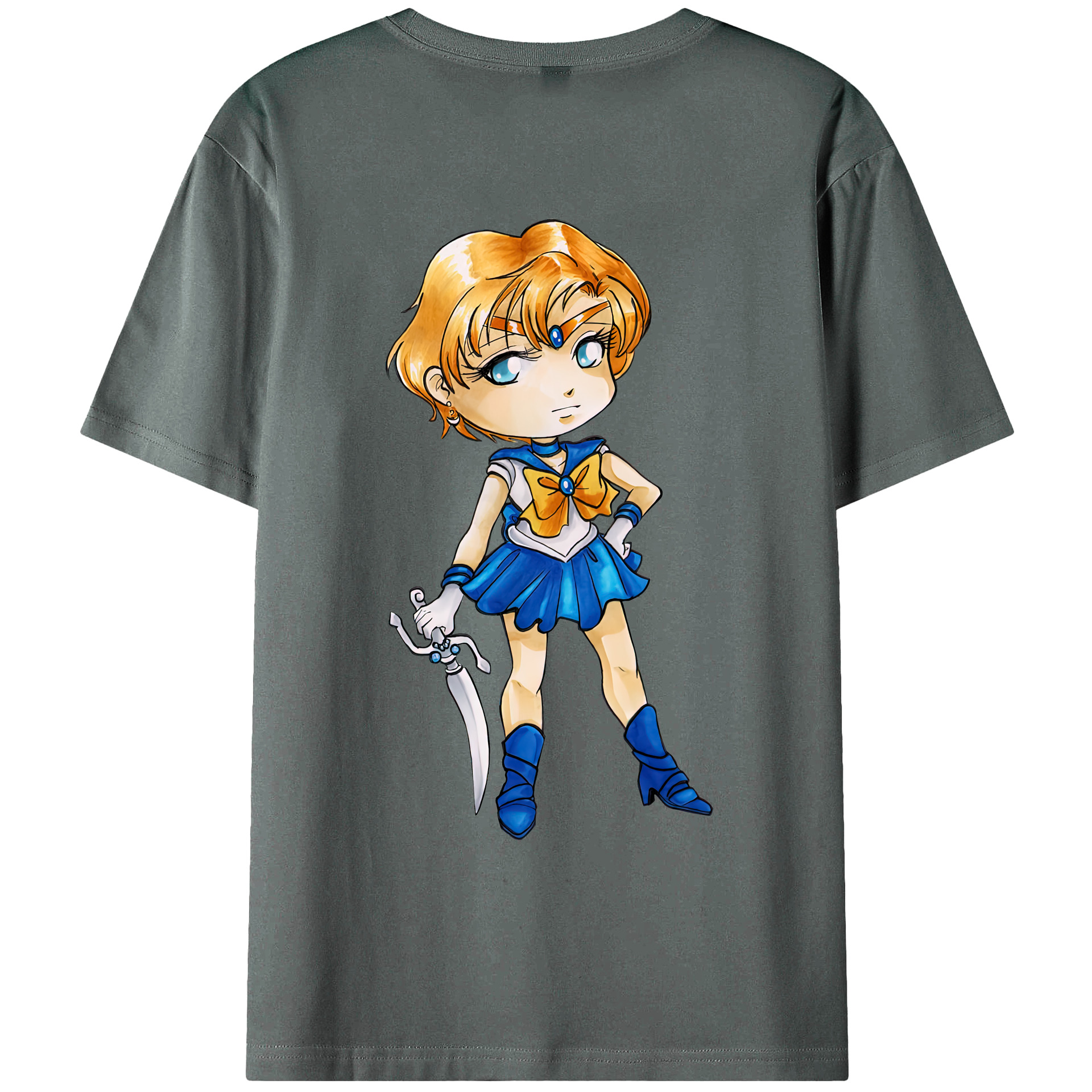 （画像用） 美少女戦士セーラームーン 天王はるか Sailor Moon Tenoh Haruka 綿100％ メンズ半袖Tシャツ（バックプリント） 通気性